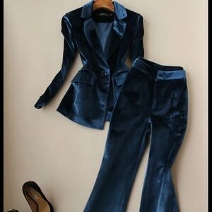 Women's Velvet Pantsuit Jacket Women Fashion Long Sleeve